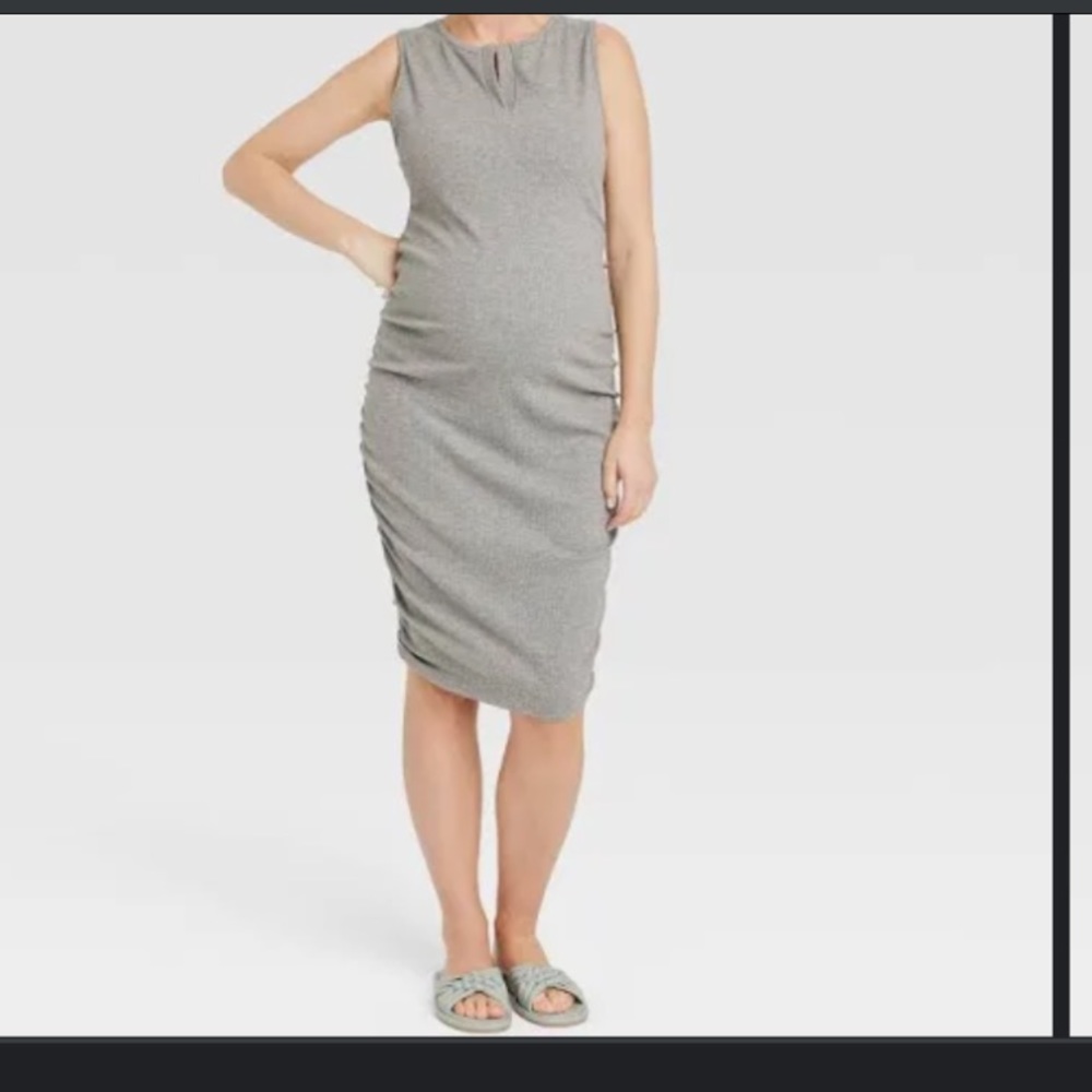 Isabel Maternity Sleeveless grey ruched midi dress
